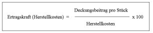 Ertragskraft eines Produktes auf Basis Herstellkosten